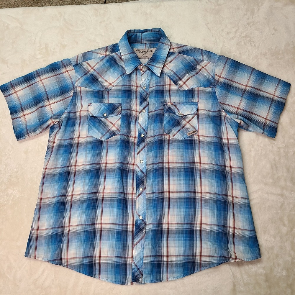 Wrangler Wrancher Vintage 80s 90s Western Pearl Snap Plaid Shirt Blue Men's XXL